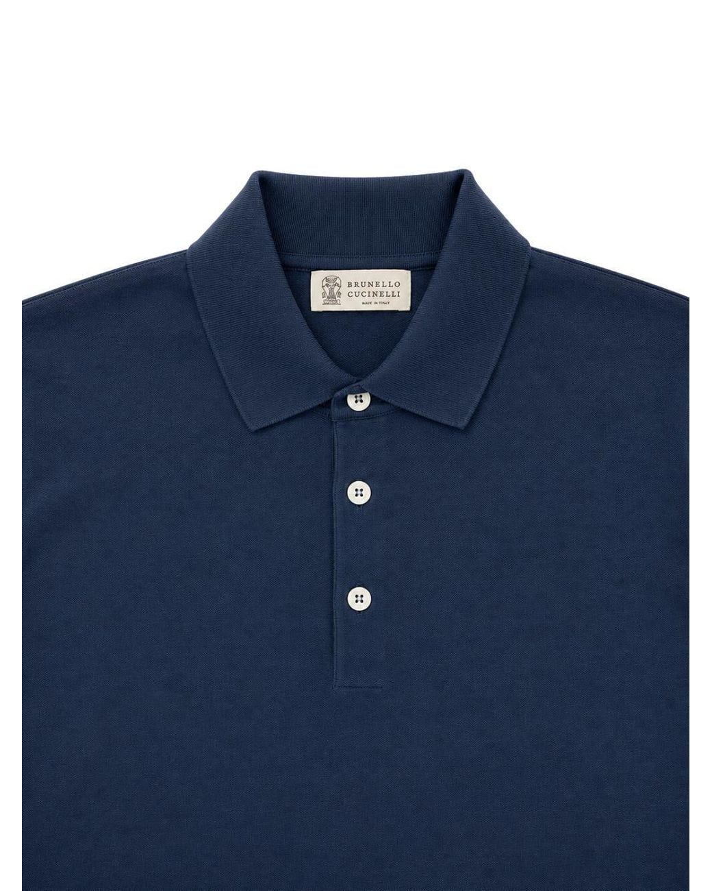 Brunello Cucinelli Blue Long-Sleeved Knitted Polo Shirt for men