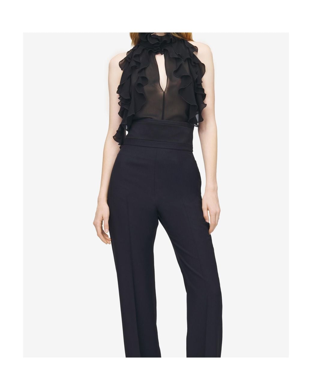 McQueen Black Silk Ruffled Top