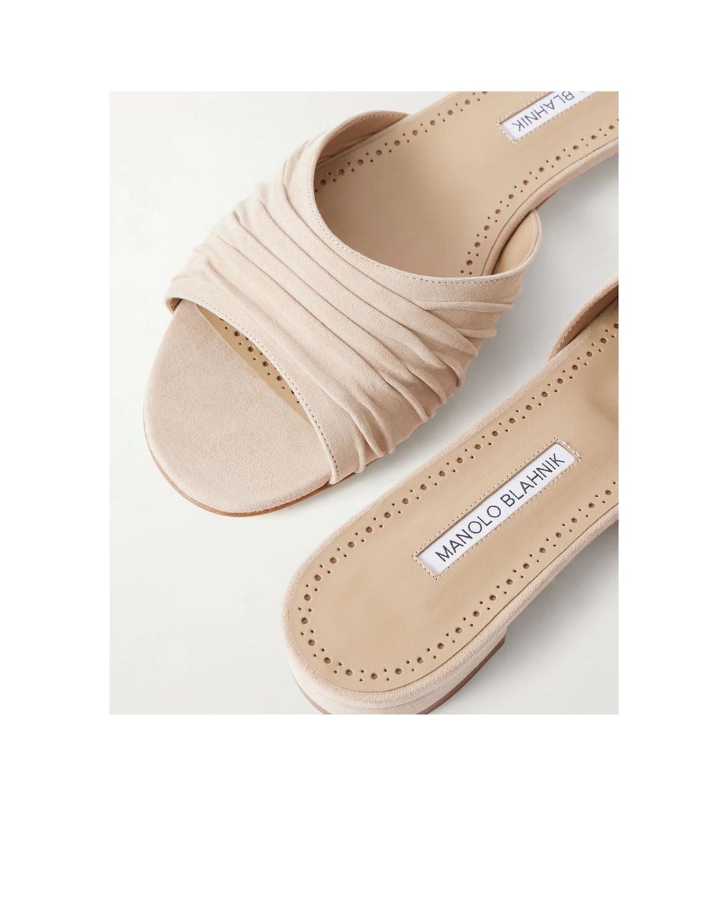 Manolo Blahnik Natural Pirua 10 Pleated Suede Sandals