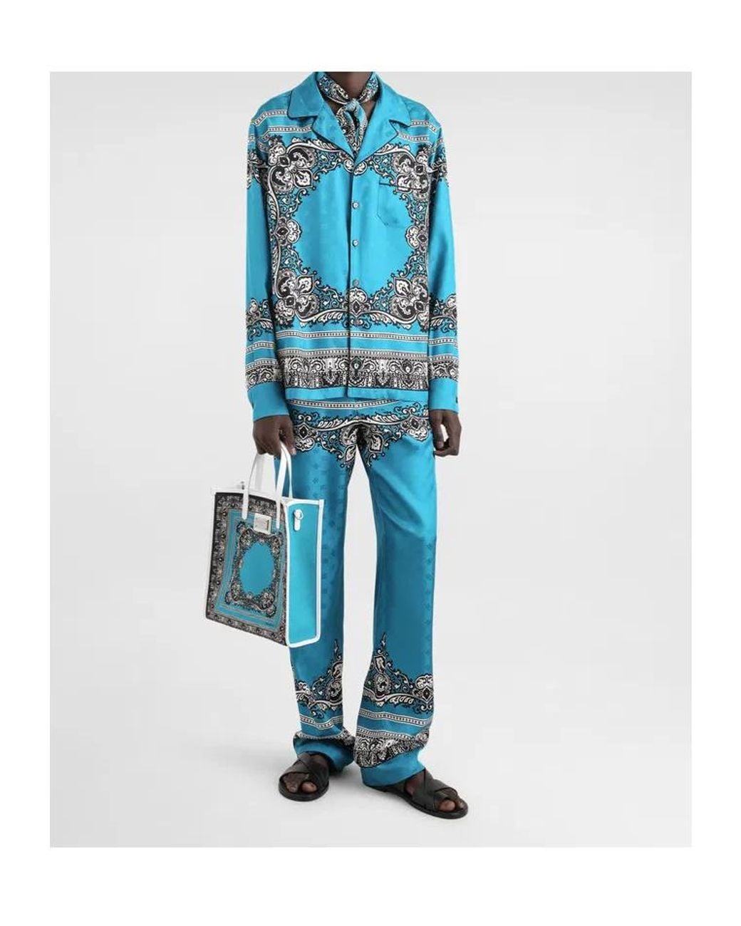 Dolce & Gabbana Blue Bandana-Print Shirt for men