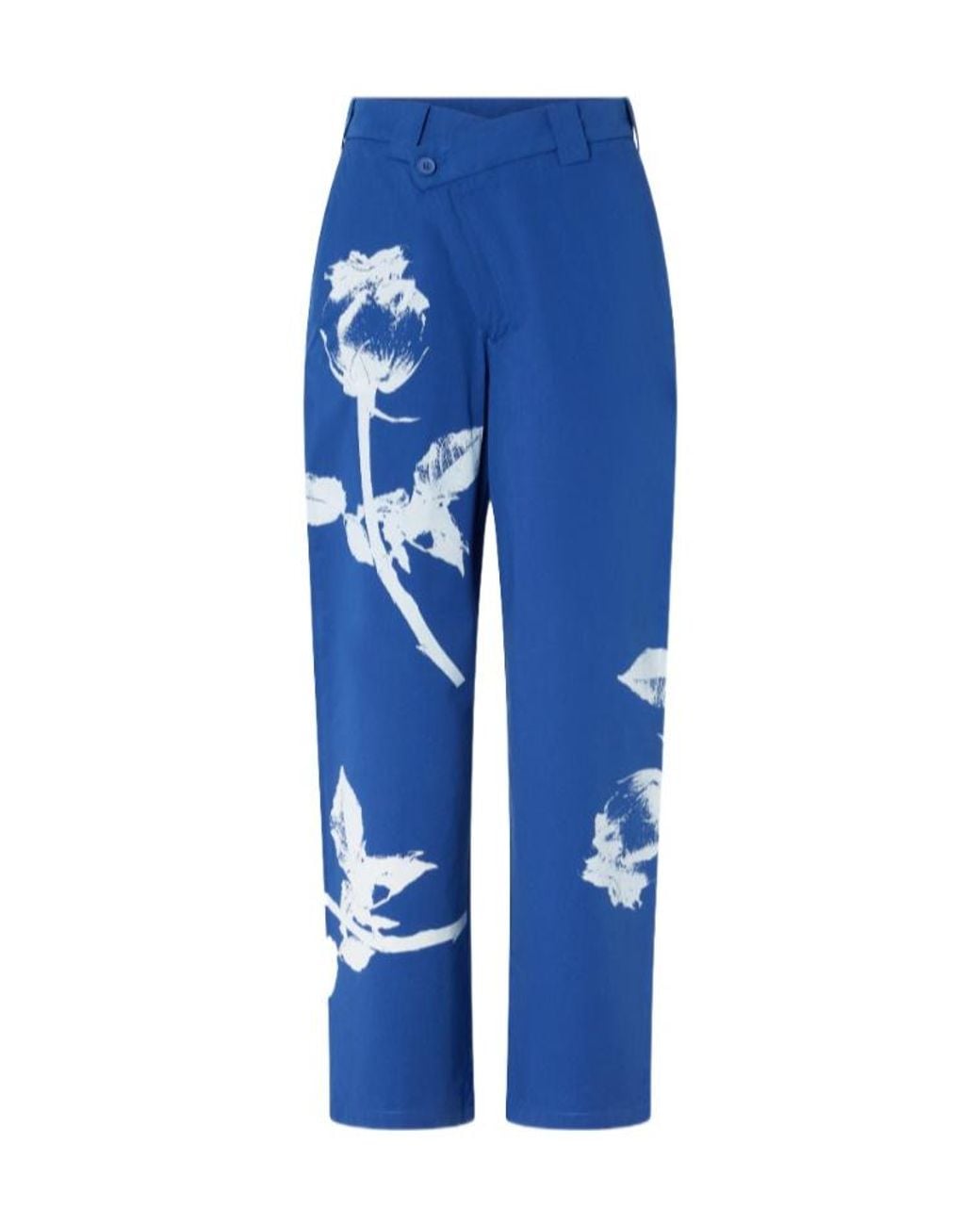 Pinko Blue Floral-Print Cotton Pants