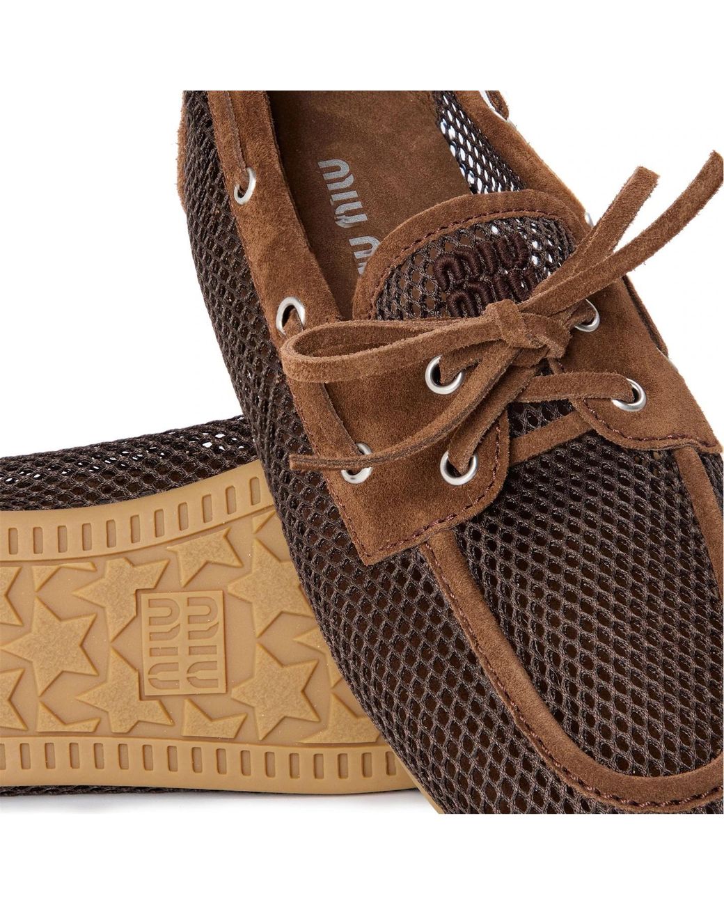 Miu Miu Brown Lace-Up Front Flats