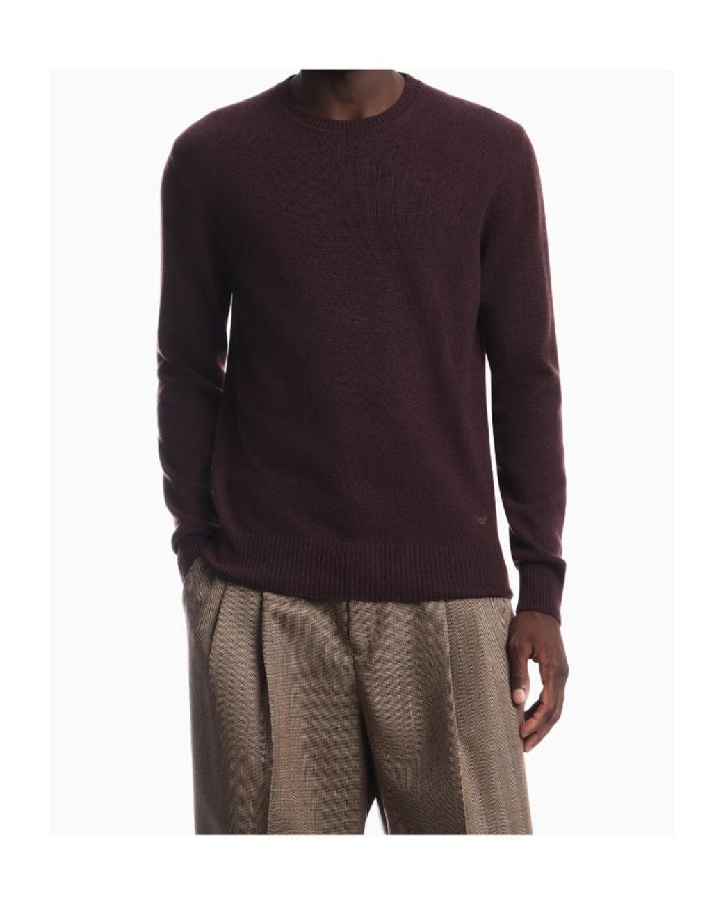Emporio Armani Purple Crew-Neck Ribbed-Trim Sweater for men