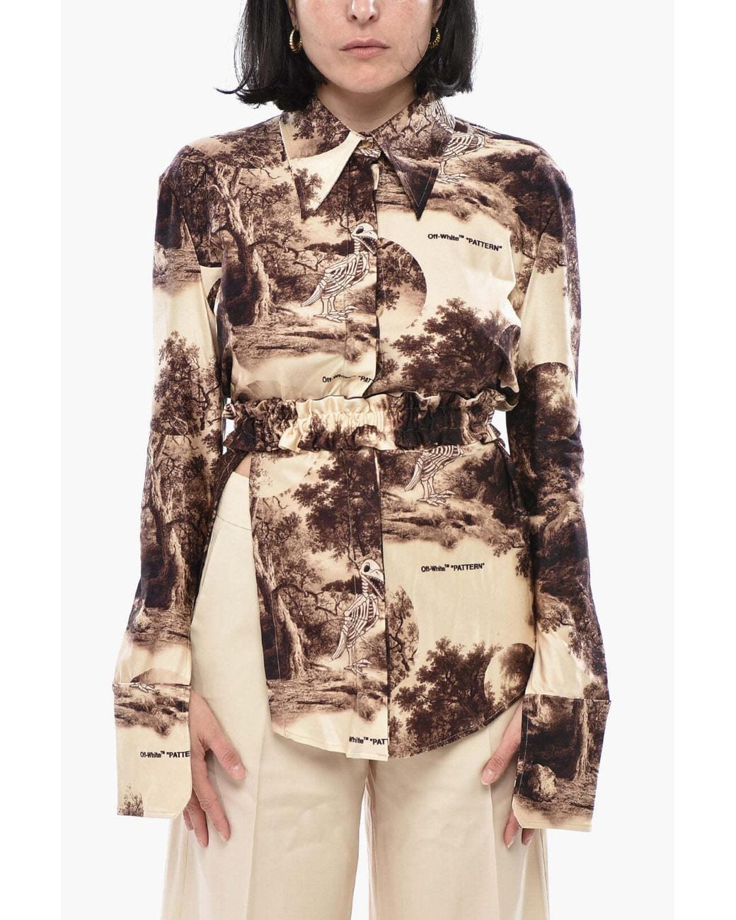 Off-White c/o Virgil Abloh Natural Curtain Pattern-Print Shirt