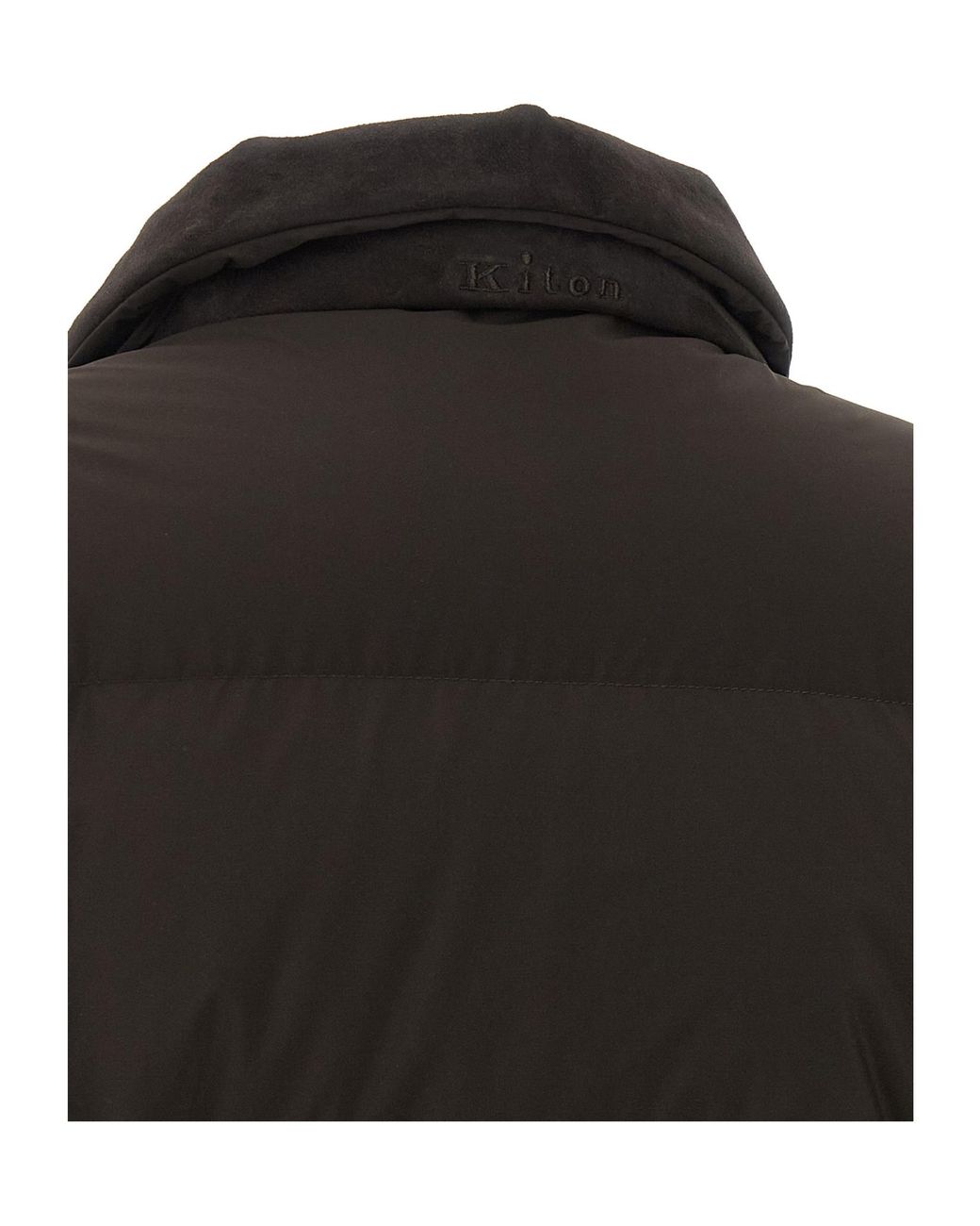 Kiton Black Brushed Panel Drawstring Down Jacket