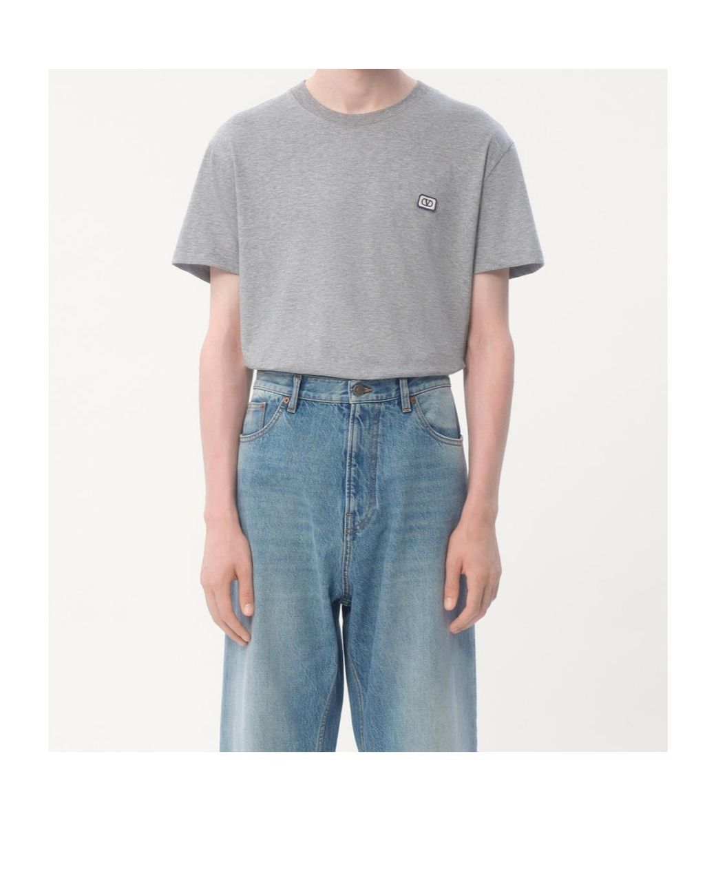 Valentino Gray Vlogo Embroidered Crewneck T-Shirt for men