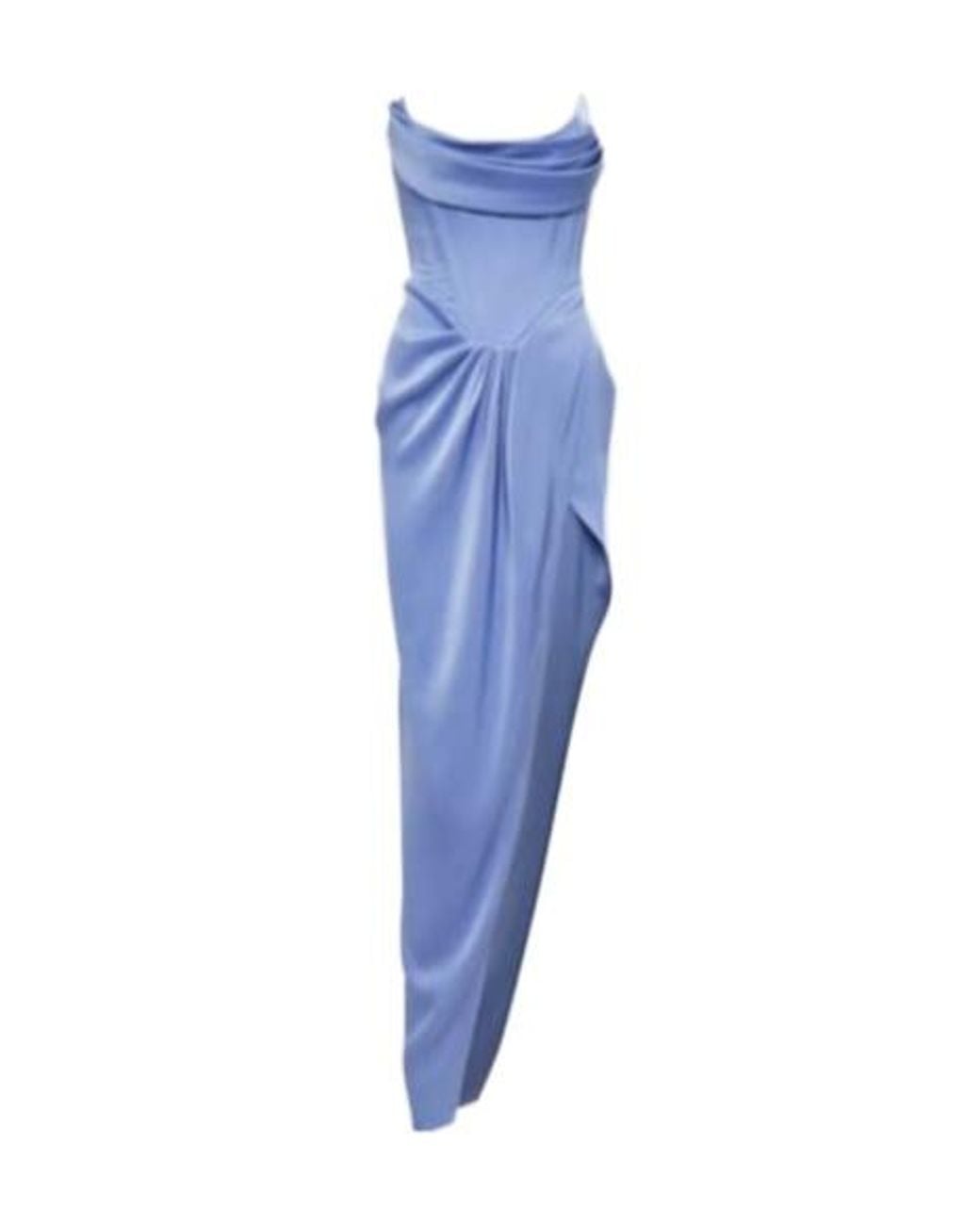 Alex Perry Blue Satin Crepe Draped Bustier Gown