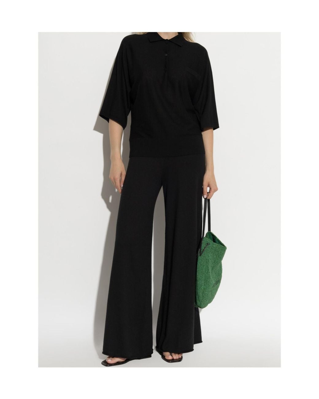 Lisa Yang Black Norie Polo Knitted Top