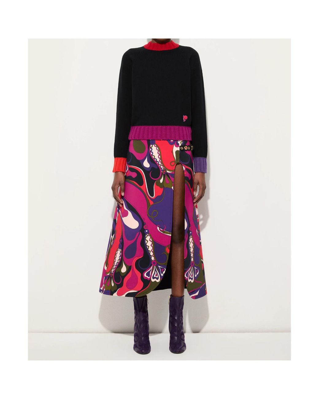 Emilio Pucci Black Sweater With Color Block Details