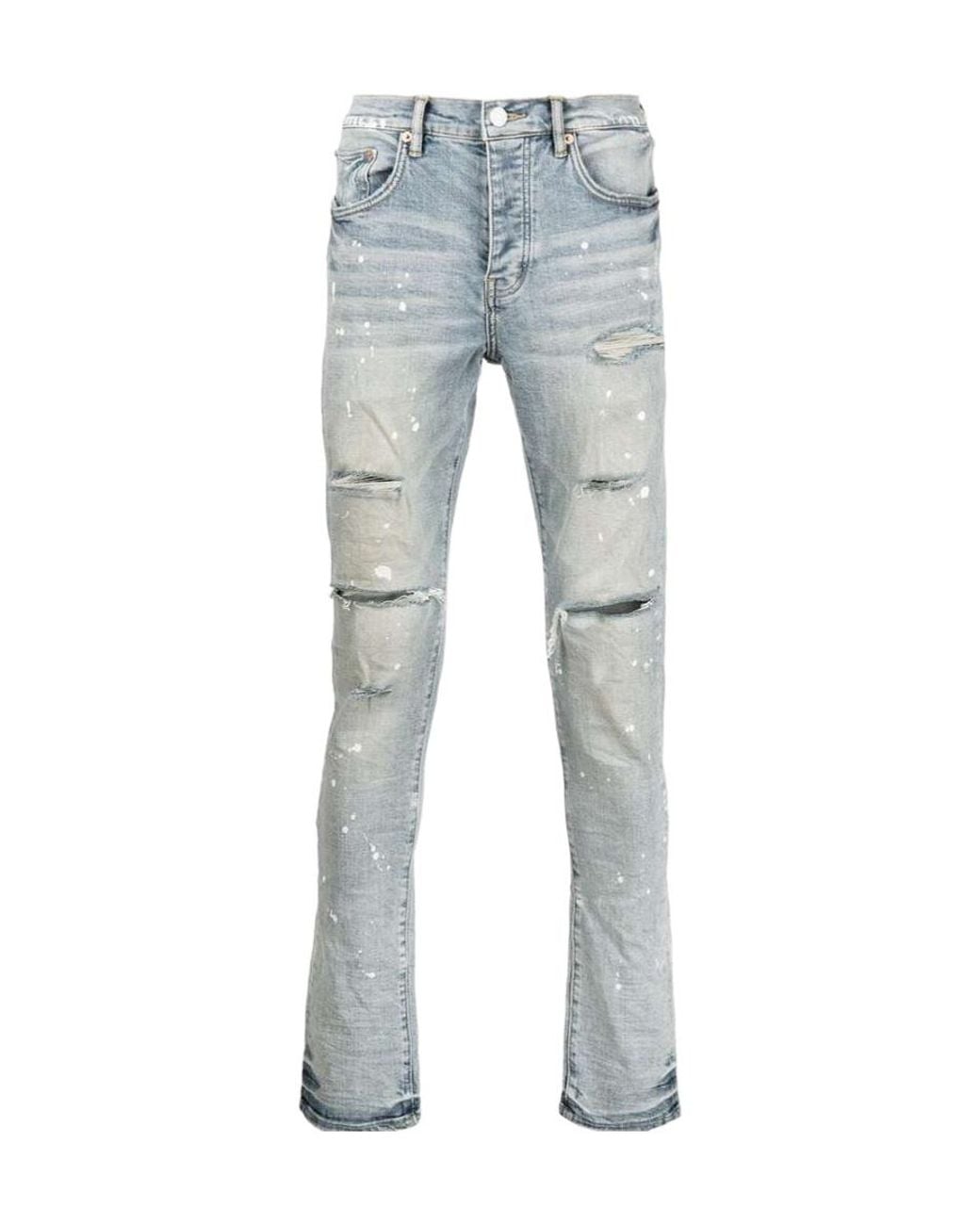 Purple Brand Blue P001 Paint Splatter Slim-Fit Jeans for men