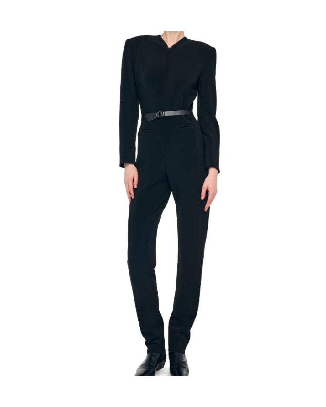 Norma Kamali Black Ls V Neck Zip Front Tapered Jumpsuit