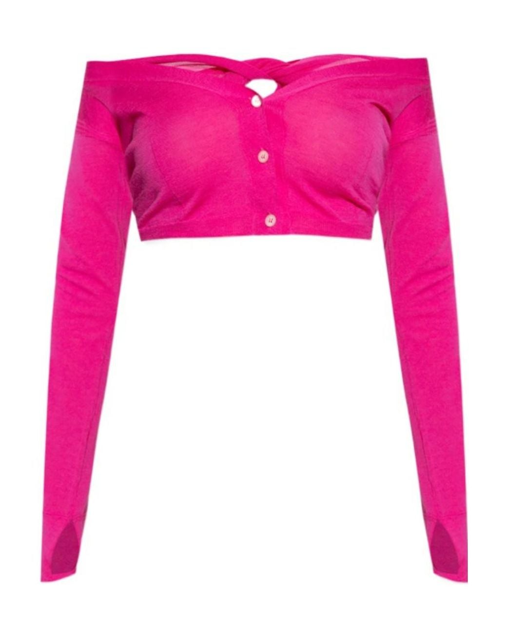 Jacquemus Pink V-Neck Butttoned Cropped Cardigan