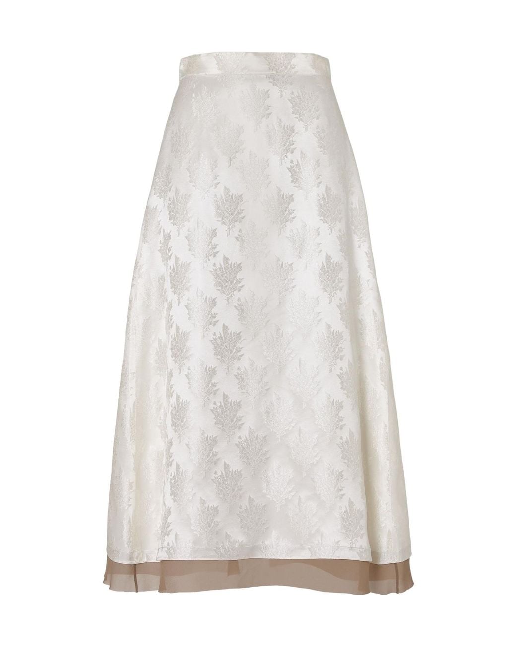 Fendi White Floral Jacquard Tied-Waist Midi Skirt