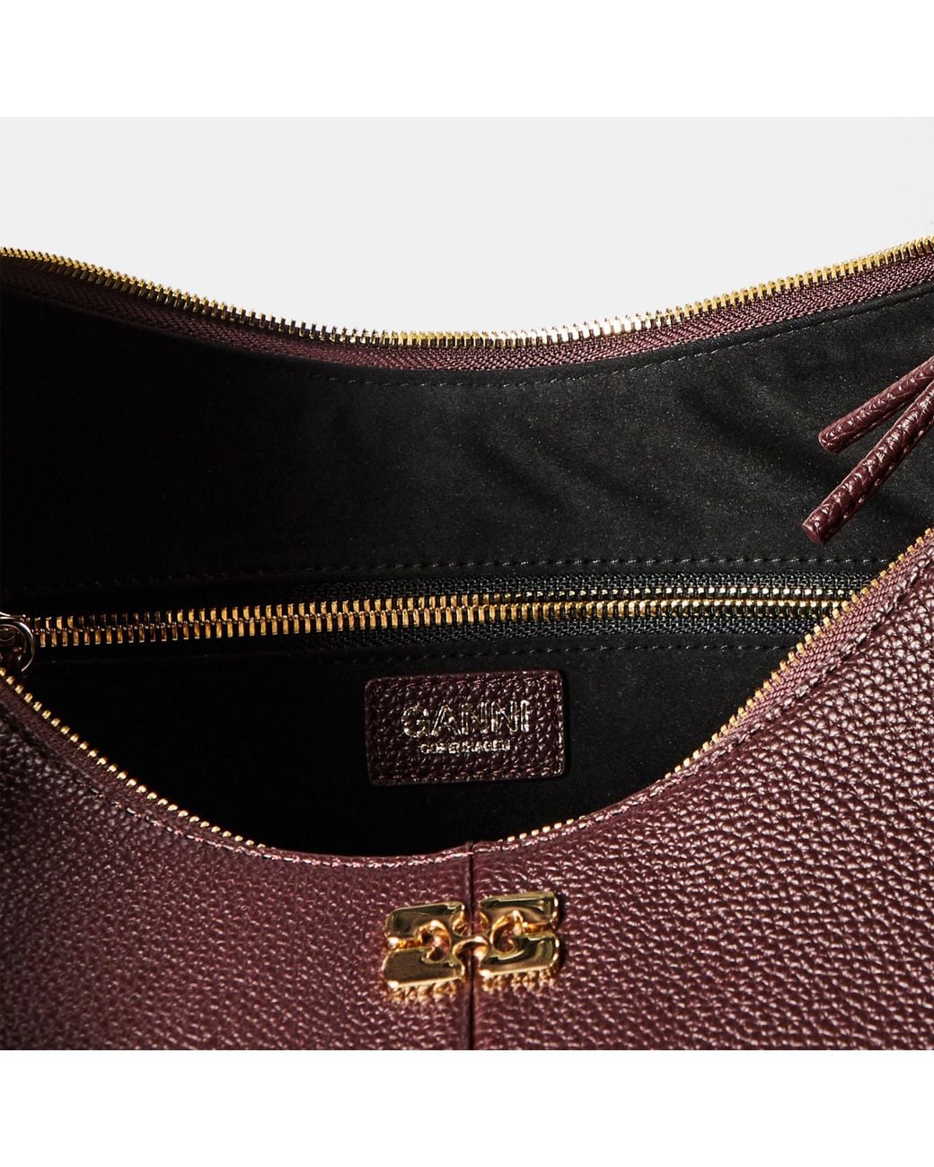 Ganni Brown Burgundy Pebbledleather Hobo Shoulder Bag