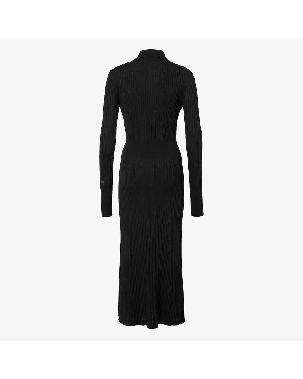 Fendi Black Ribbed-Knit Long Sleeved Drawstring Midi Dress
