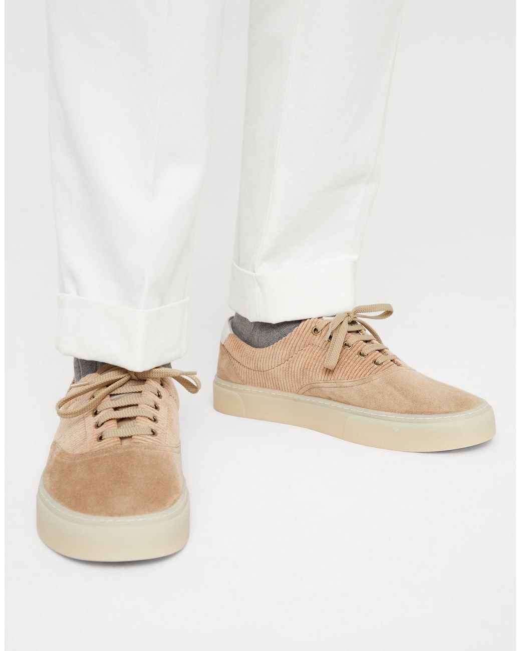 Brunello Cucinelli Brown Panelled Leather Sneakers for men