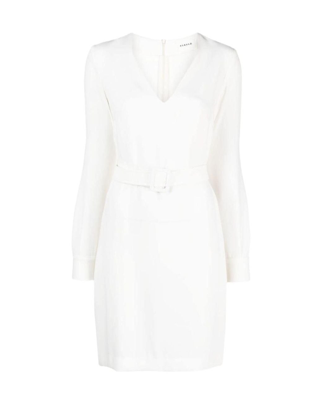 P.A.R.O.S.H. White Belted V-Neck Minidress