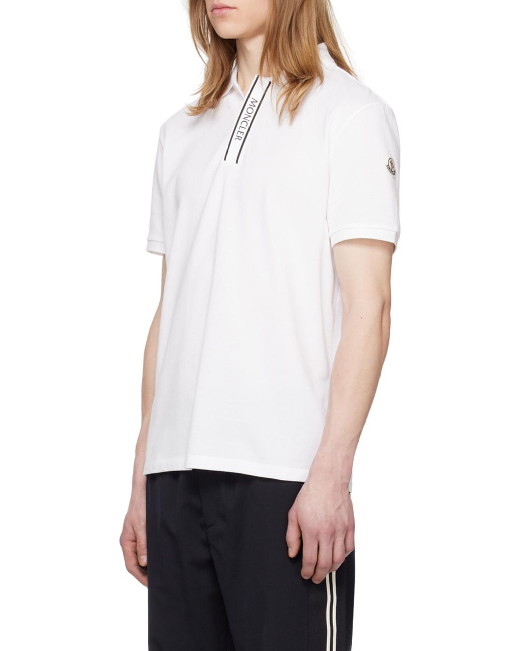 Moncler White Logo Motif Polo Shirt for men