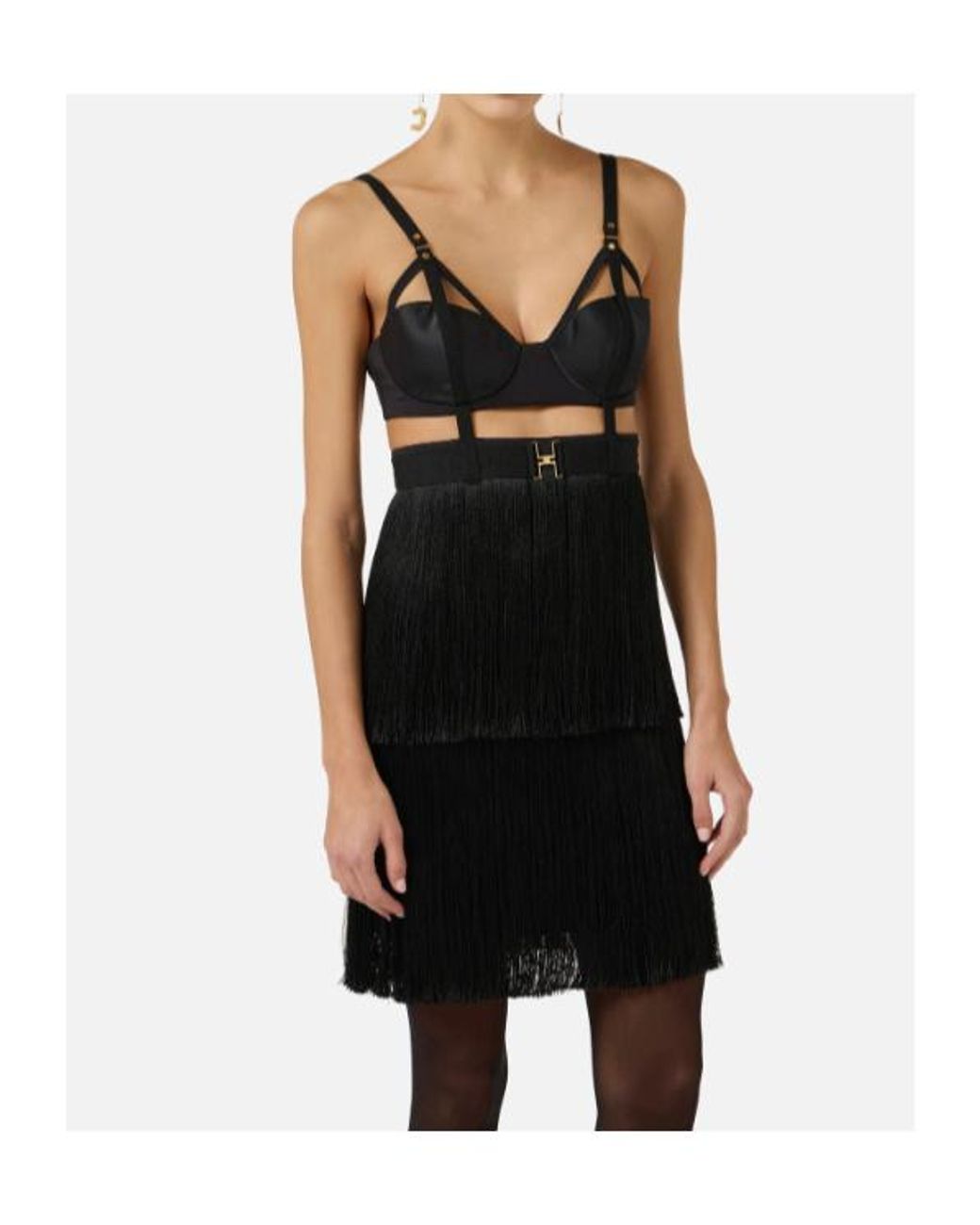 Elisabetta Franchi Black Fringed Mini Dress