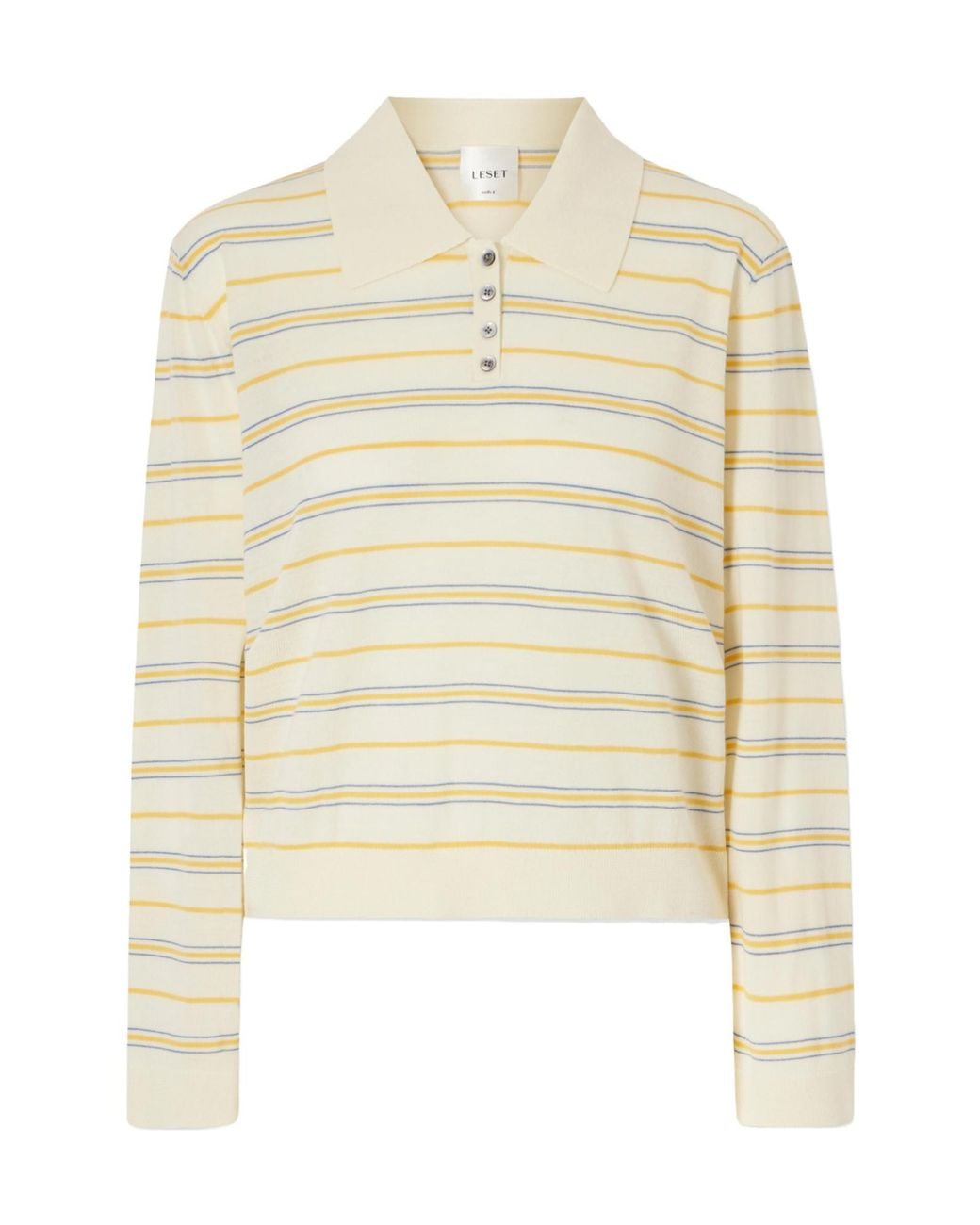 Leset White James Striped Merino Wool Polo Shirt