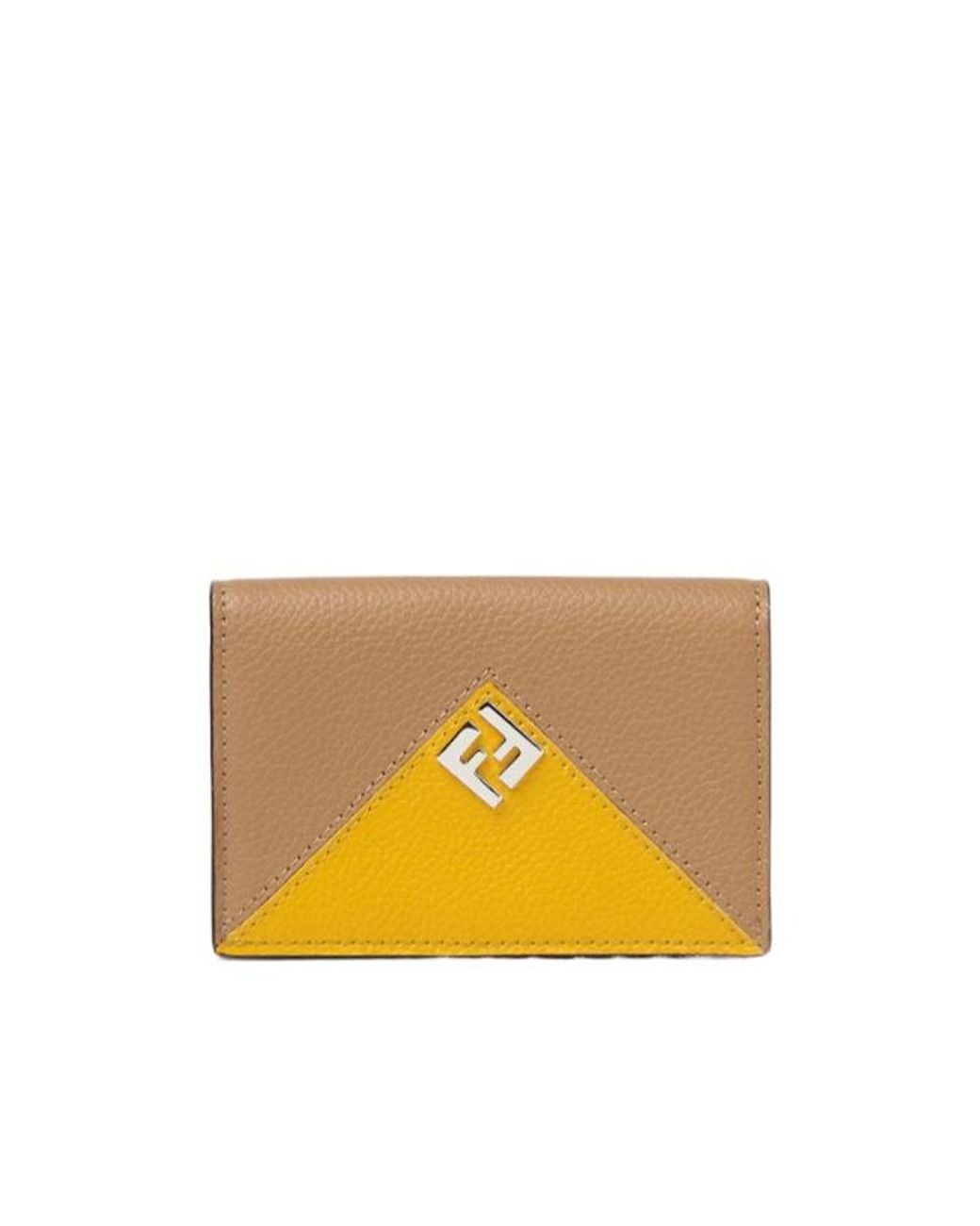Fendi Yellow Logo Business Card Holder Wallet for men