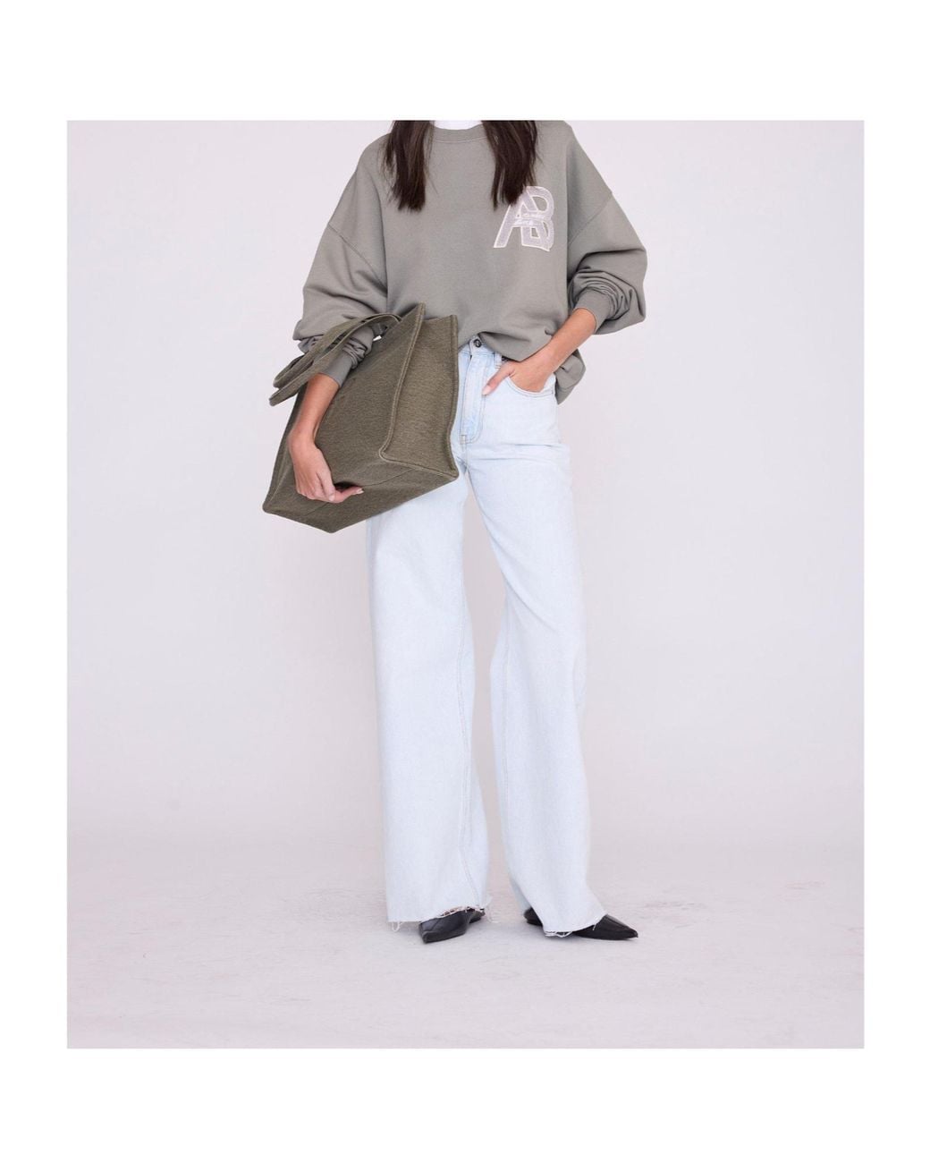 Anine Bing Green Loose Crew Neck Sweatshirt