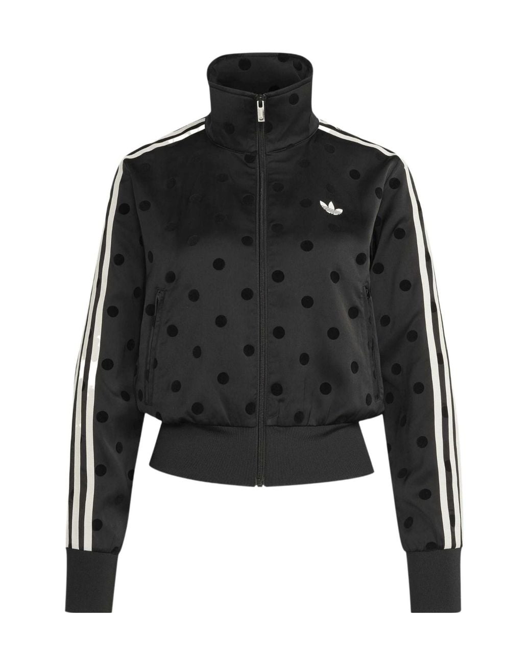 Adidas Originals Black Polka-Dot Short-Length Stand-Collar Sport Jacket