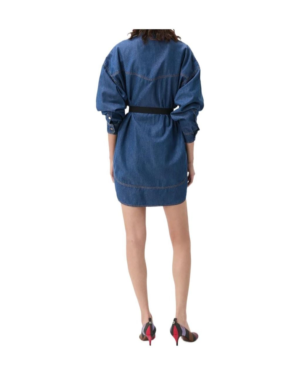 Versace Blue Belted Denim Shirt Dress