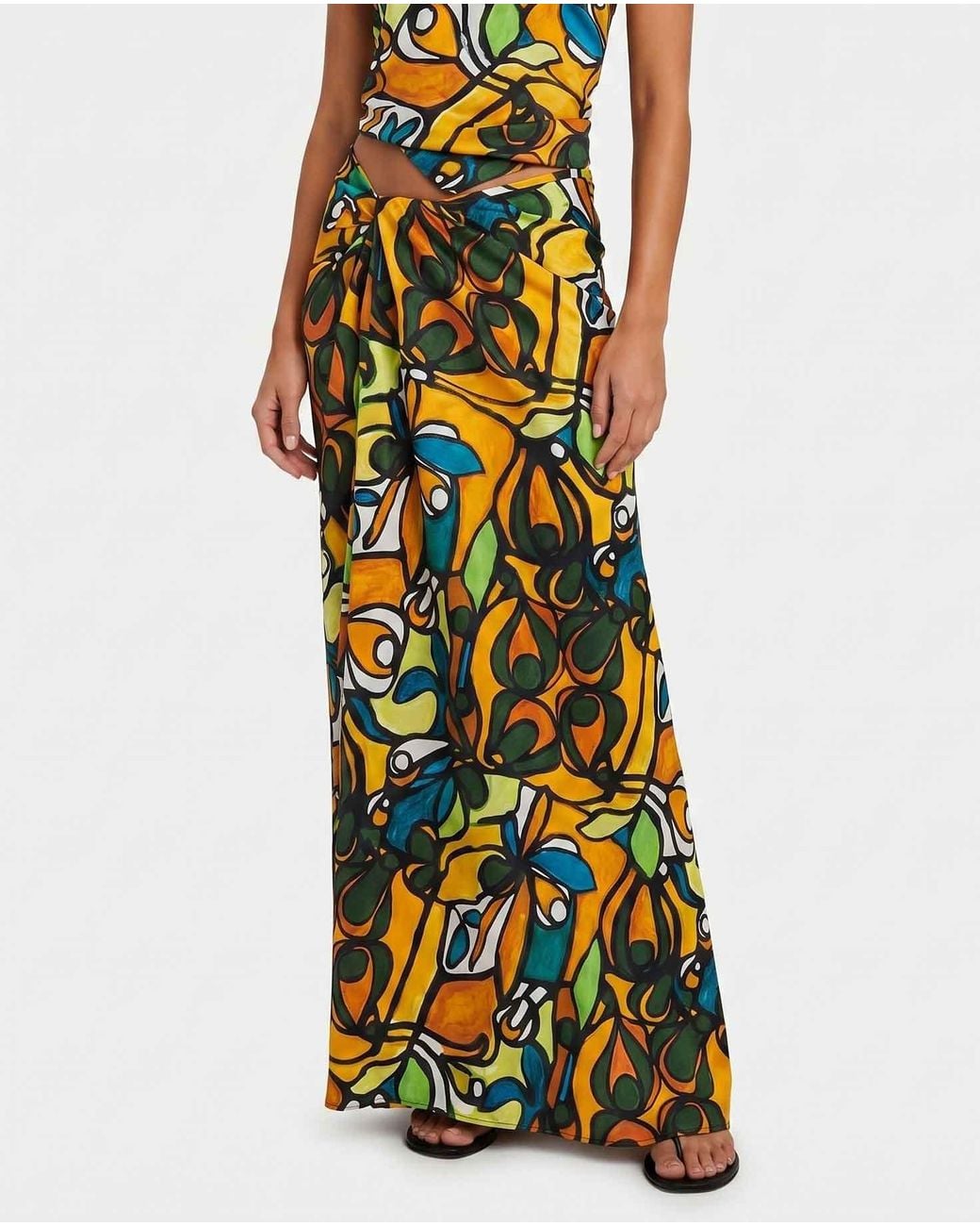 Christopher Esber Yellow Abstract-Print Draped Skirt