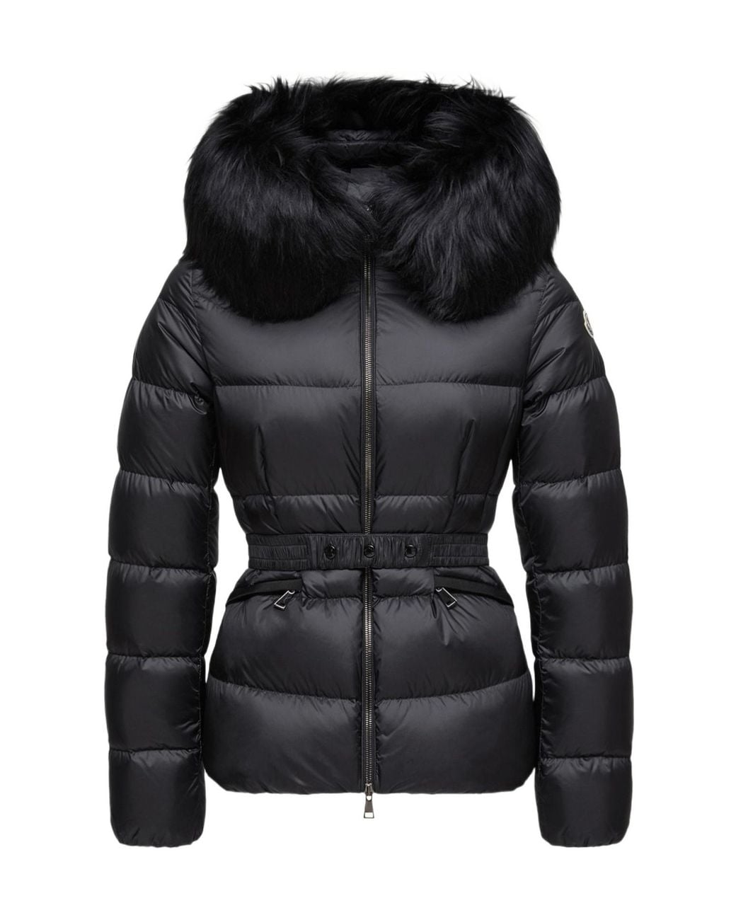 Moncler Black Boed Fur-Trim Hooded Padded Jacket