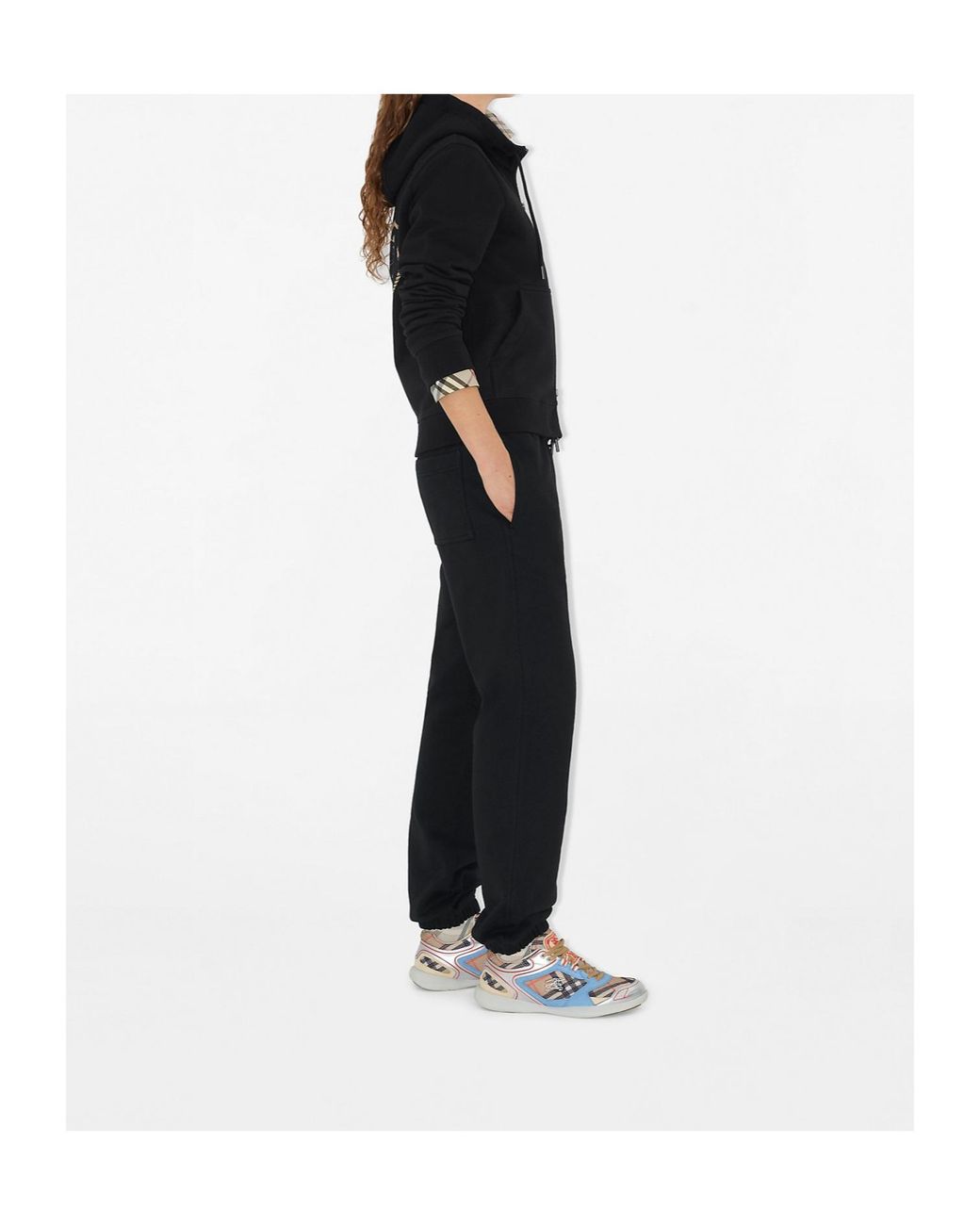 Burberry Black Logo Embroidered Zip-Up Drawstring Hoodie