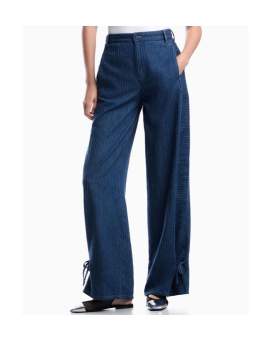 Emporio Armani Blue Herringbone-Pattern Tie-Fastening Jeans