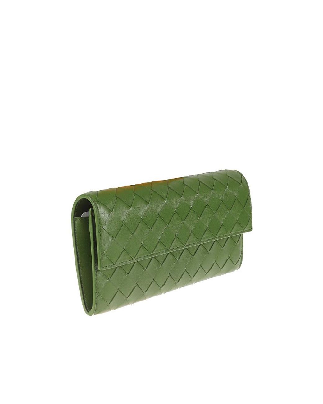 Bottega Veneta Green Woven Fold-Over Chained Shoulder Bag