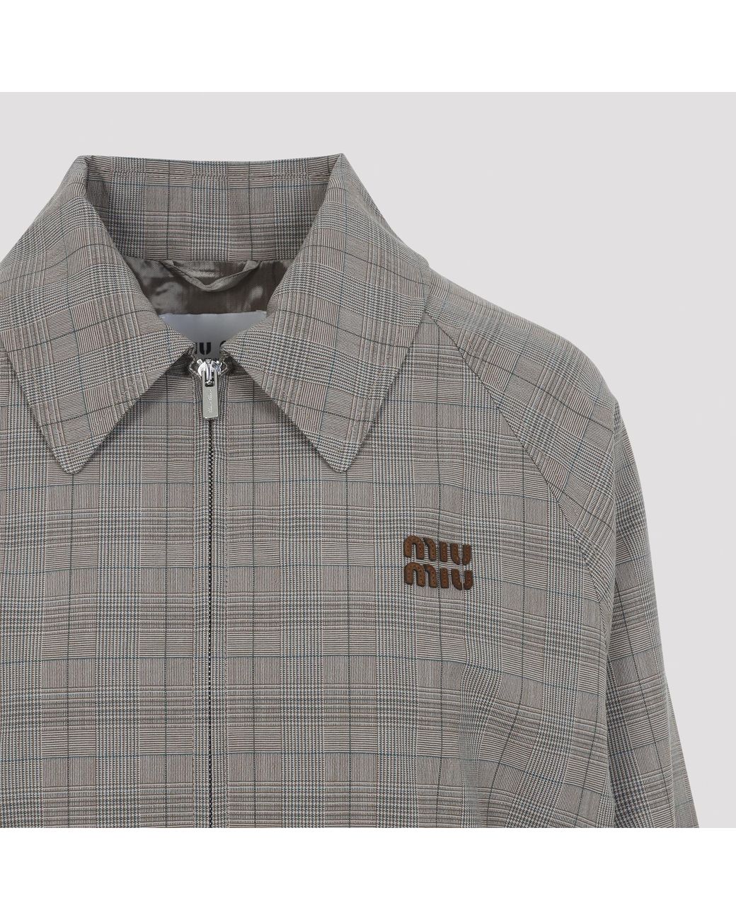 Miu Miu Gray Prince Of Wales Checked Blouson Jacket