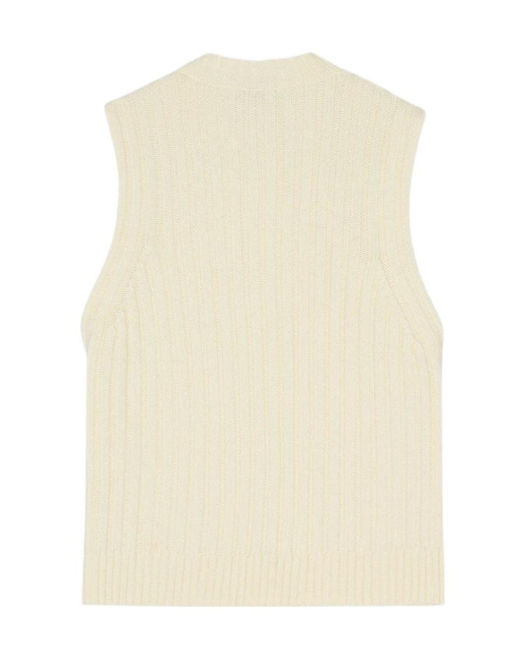 Ganni Natural Sleeveless Ribbed Vest