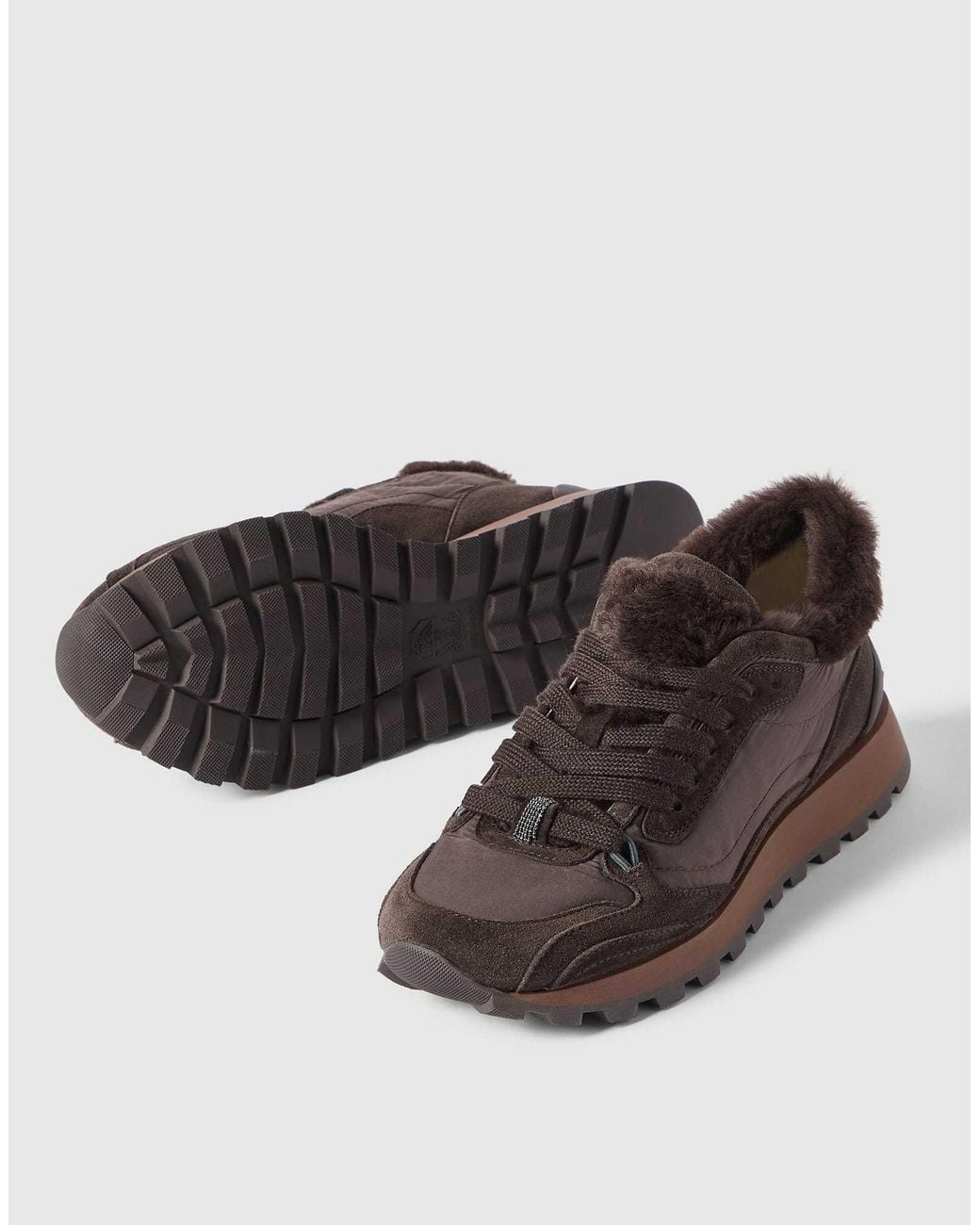 Brunello Cucinelli Brown Active Shearling Low-Top Sneakers