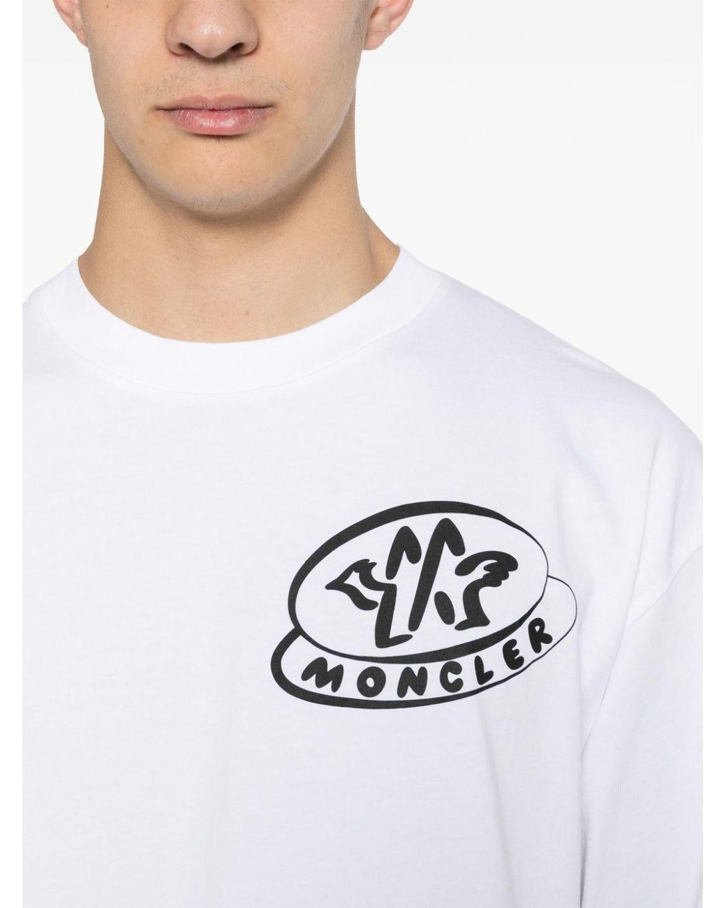Moncler White Logo-Stamp Cotton T-Shirt for men