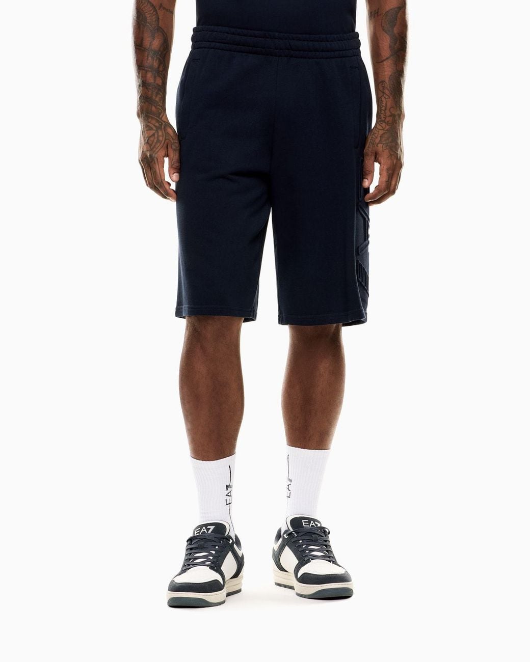 EA7 Blue Logo-Embossed Bermuda Shorts for men