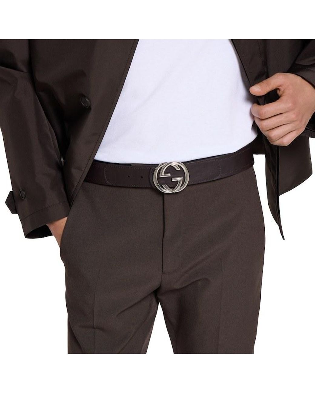 Gucci White Interlocking G Buckle Reversible Belt for men