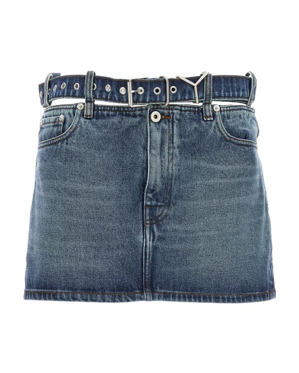 Y. Project Blue Y Belt Logo Patch Denim Skirt