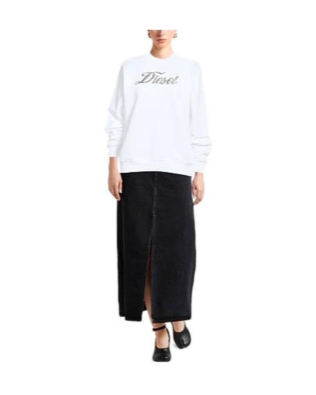 DIESEL White Solid-Color Printed Sweatshirt