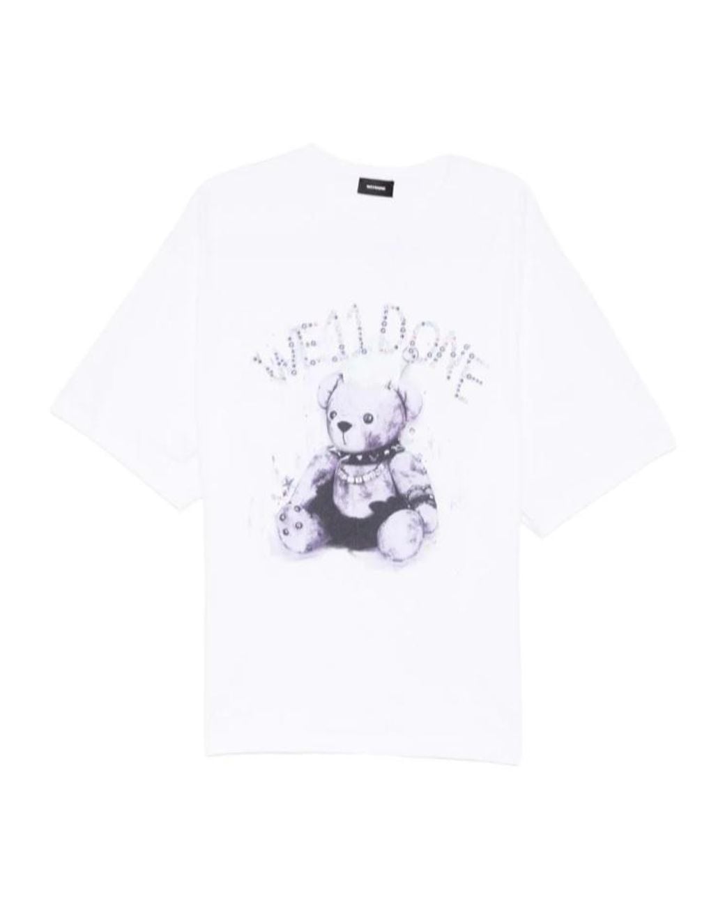we11done White Punky Teddy-Bear Printed T-Shirt for men