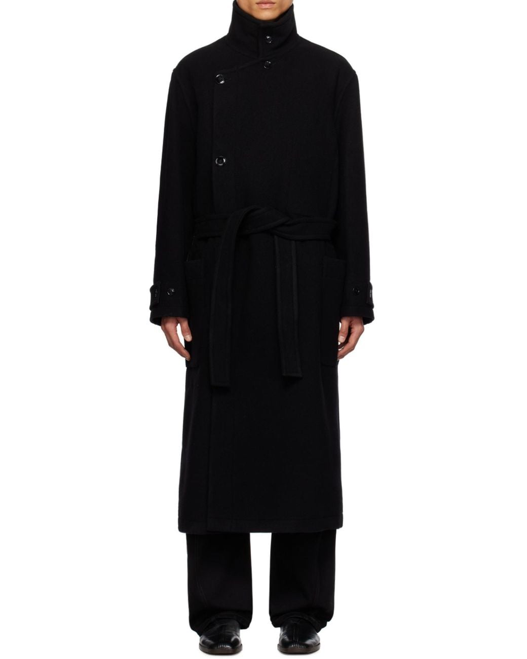 Lemaire Black Wool Coat for men