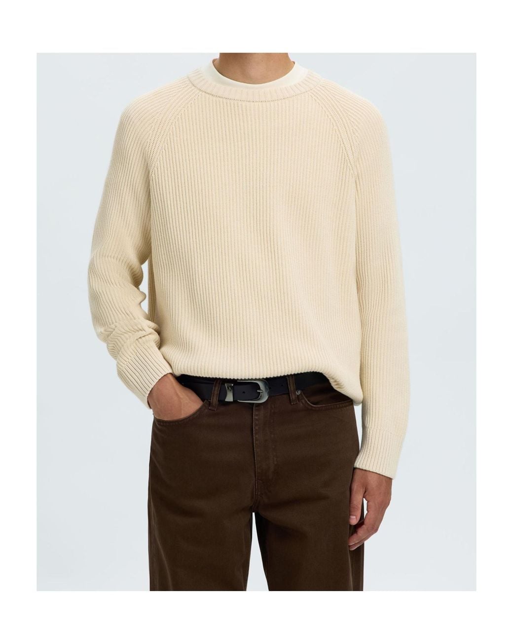 SELECTED Natural Cotton Knitted Pullover for men