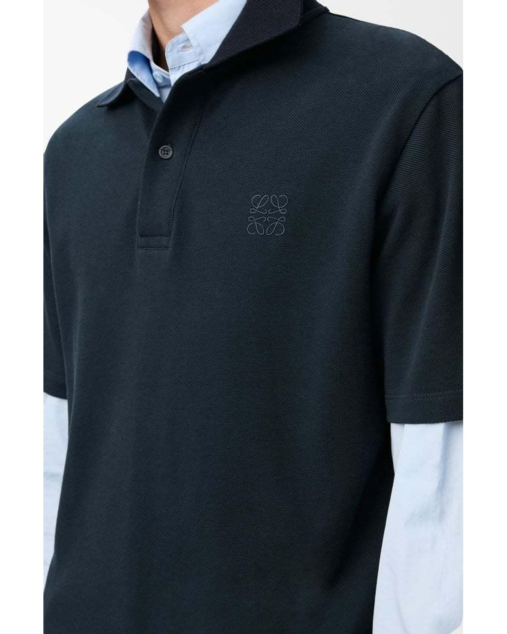 Loewe Blue Embroidered Short-Sleeved Polo Shirt for men
