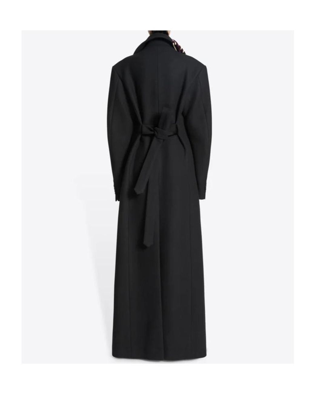 Dries Van Noten Black Whipstitch-Embellished Self-Tie Coat