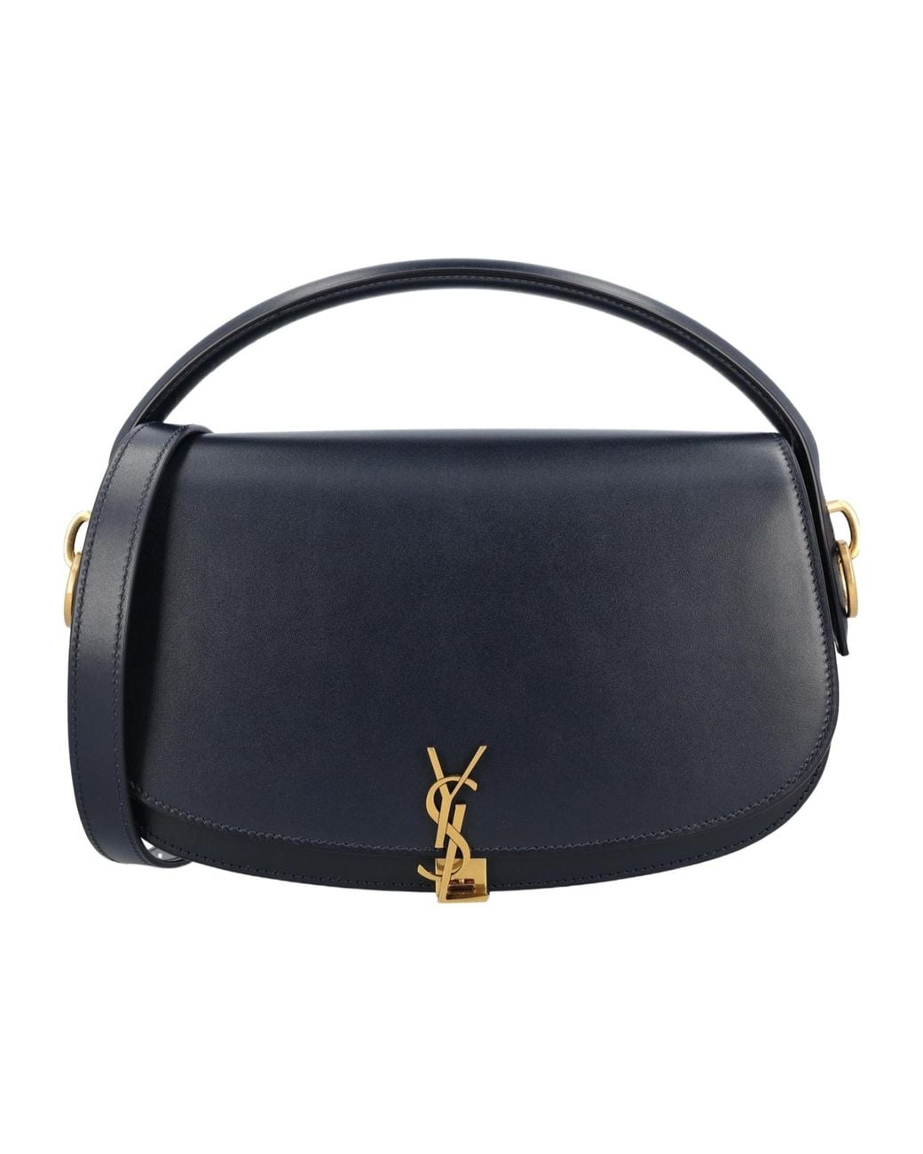 Saint Laurent Blue Logo Plaque Foldover Top Shoulder Bag