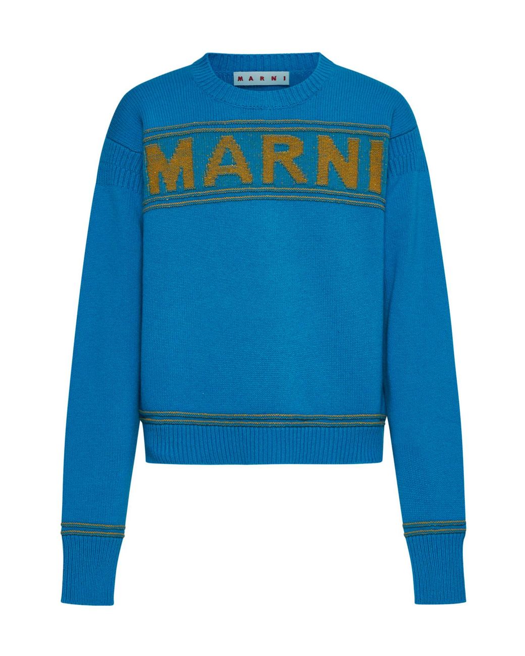Marni Blue Logo Intarsia-Knit Jumper for men