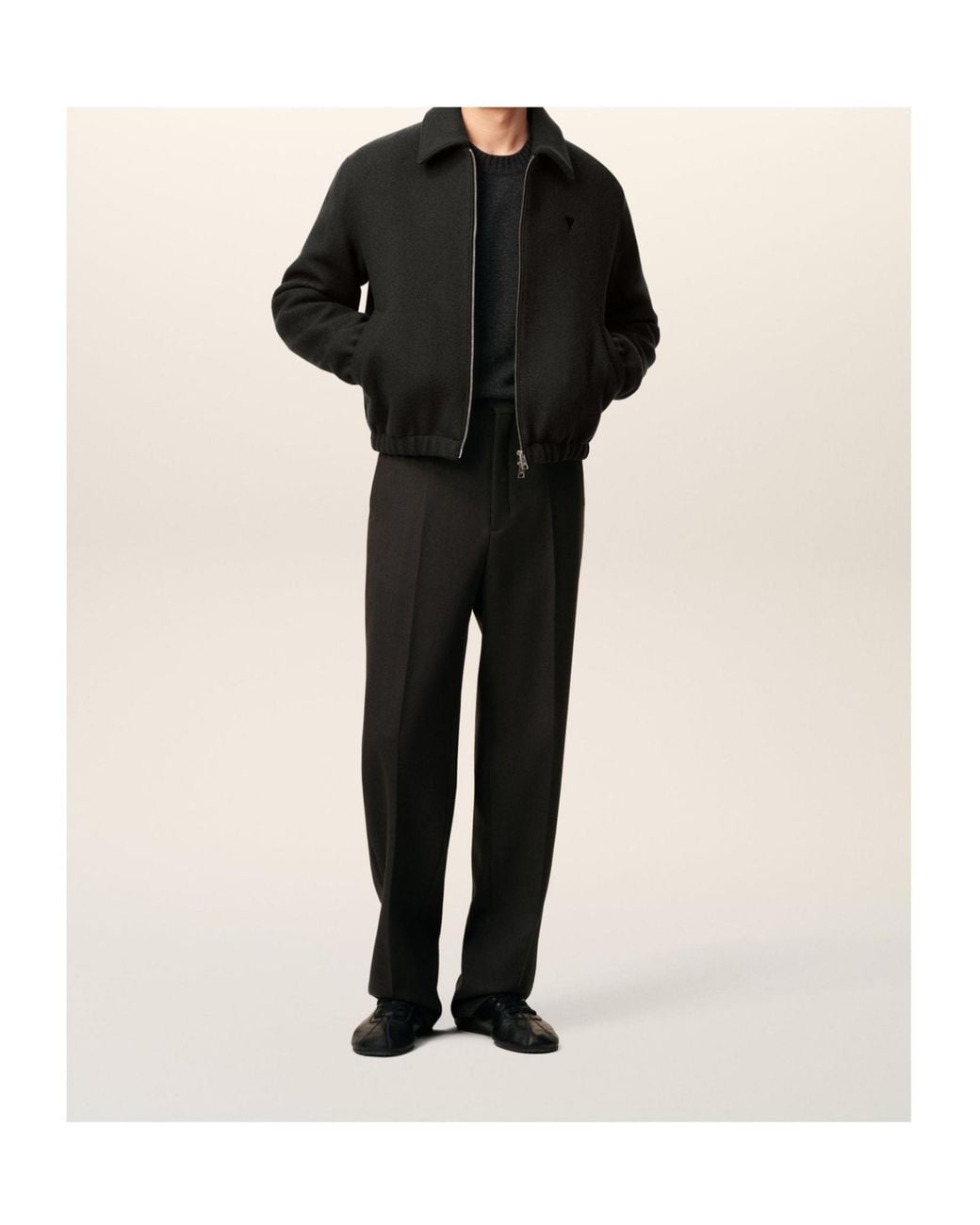 AMI Black Ami Logo Embroidered Zip-Up Jacket for men