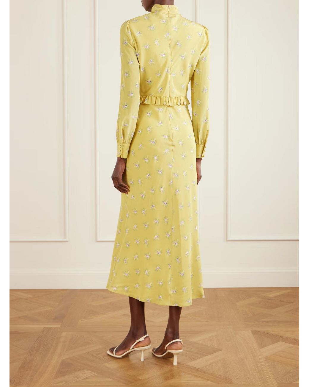 Alessandra Rich Yellow Floral Print Dress With Ruffled Bow Embellishment
